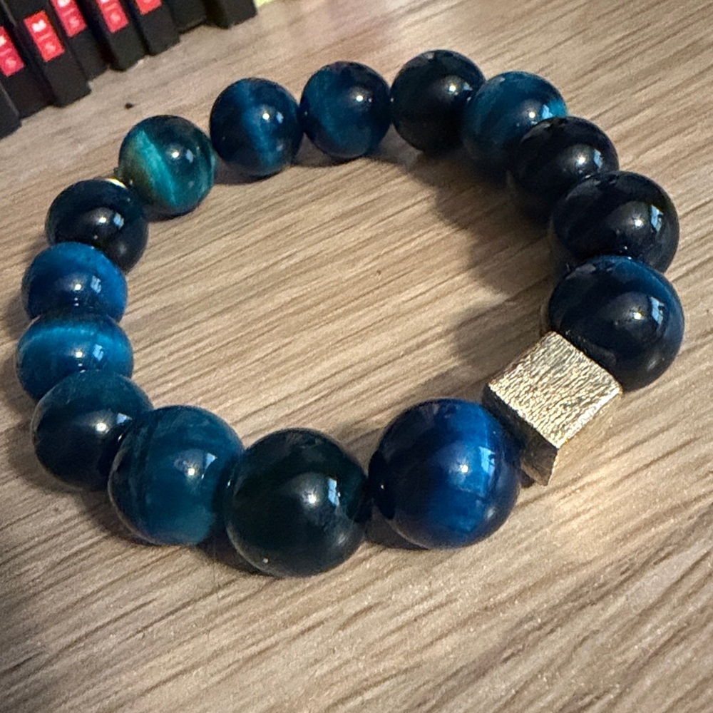 Bourbon and Bowties Teal Tigers Eye Kendley Stretch Bracelet